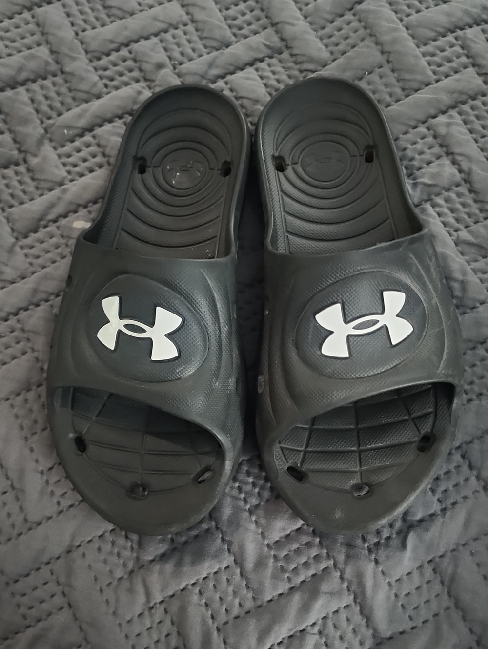 Under Armour Black Slides with White Logo Accents